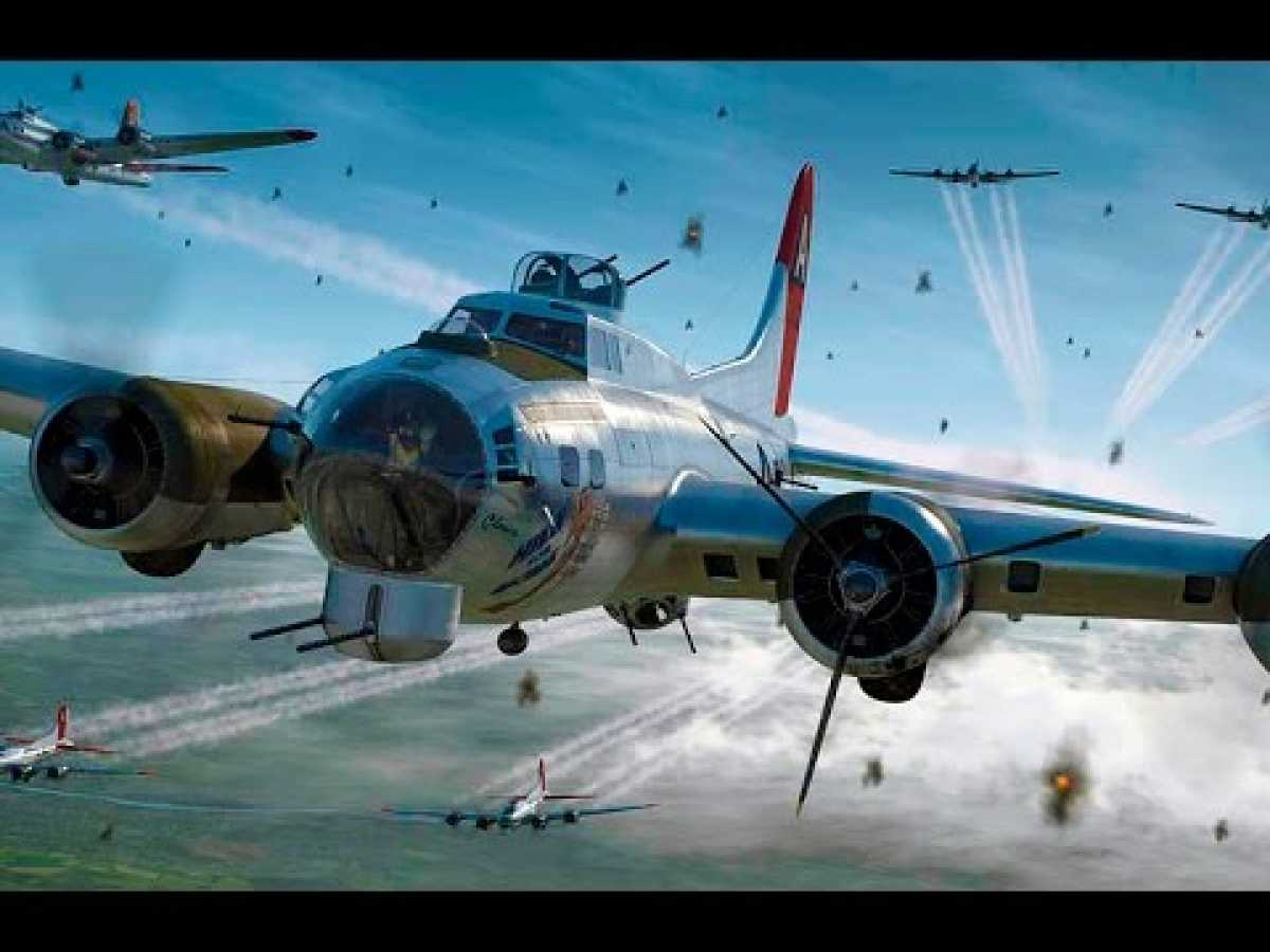 WWII B-17 Flying Fortresses Defend Themselves From Incoming Fighters in Color